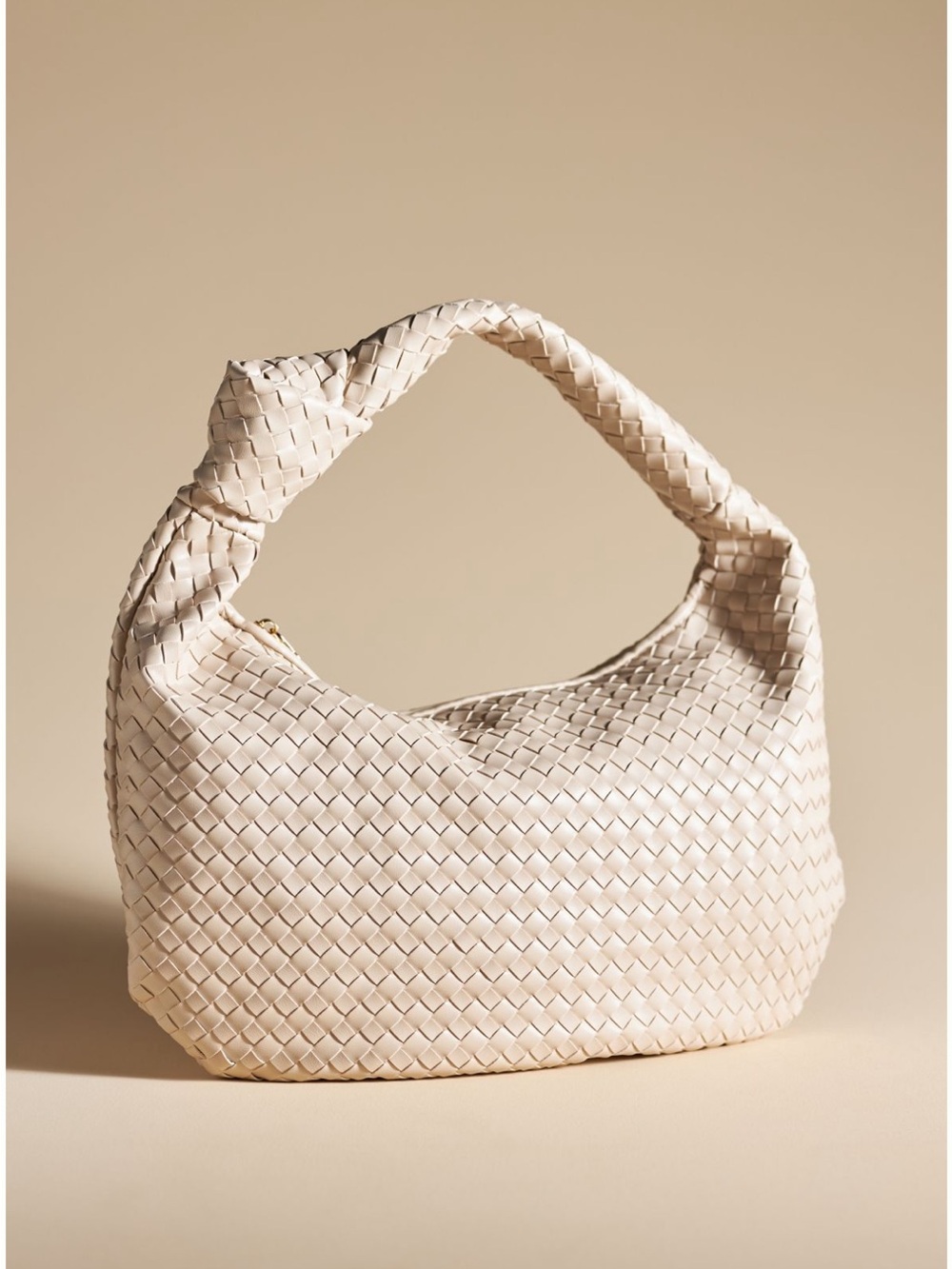 Melie Bianco Brigitte Satchel Cream Woven Knotted-Handle Bag